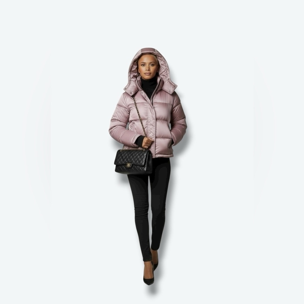 Trend: Liquid Shine 700+ Fill “Super Puff” Coat in Iridescent Pink (XXS)